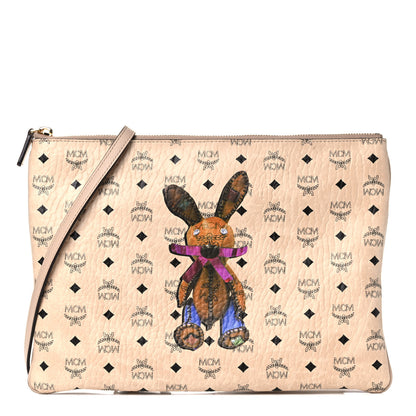 MCM Metallic Visetos Medium Punk Rabbit Crossbody Pouch Beige 1 of 12