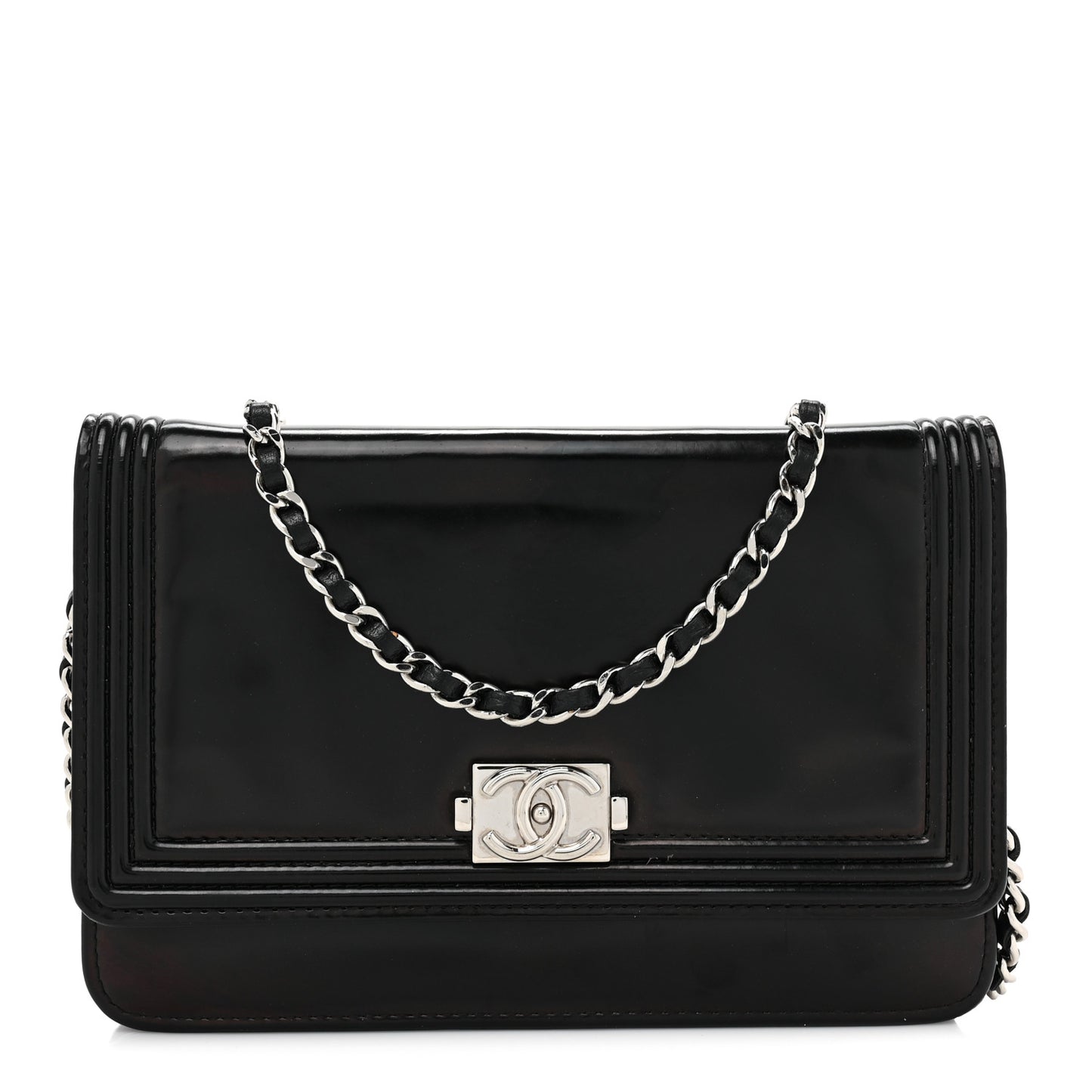 Glazed Calfskin Boy Wallet On Chain WOC Black