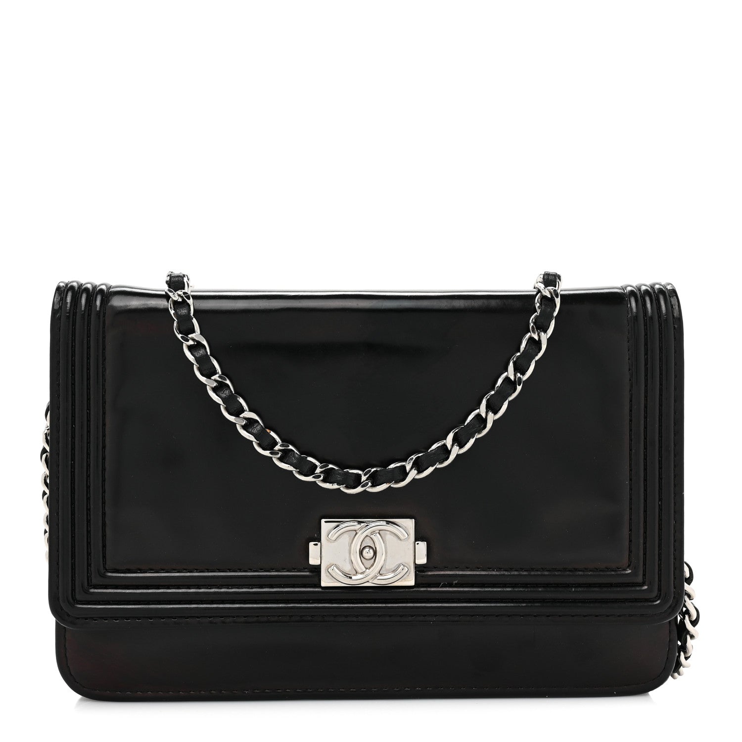 Chanel Glazed Calfskin Boy Wallet On Chain WOC Black 1 of 16