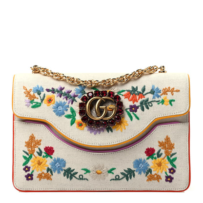 Gucci Linen Canvas Embroidered Small Shoulder Bag White 1 of 9