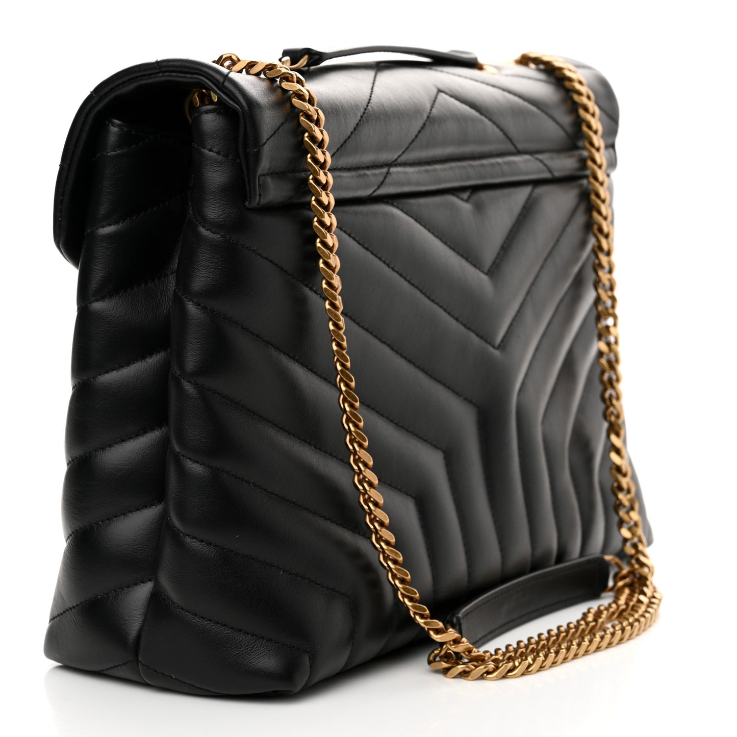 Calfskin Y Quilted Monogram Medium Loulou Chain Satchel Black
