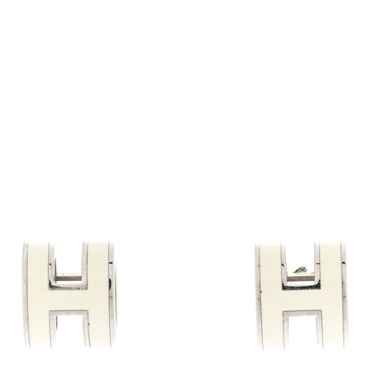 Hermes Palladium Lacquered Mini Pop H Earrings White 1 of 5