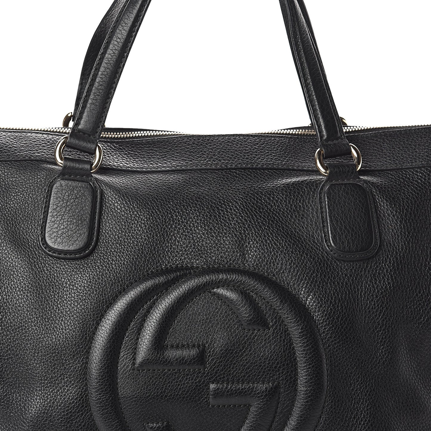 Pebbled Calfskin Large Soho Top Handle Bag Black