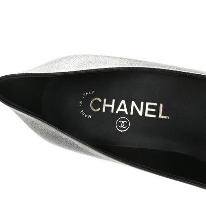 Chanel Goatskin Grosgrain Cap Toe Pearl Pumps 37 Black 6 of 13