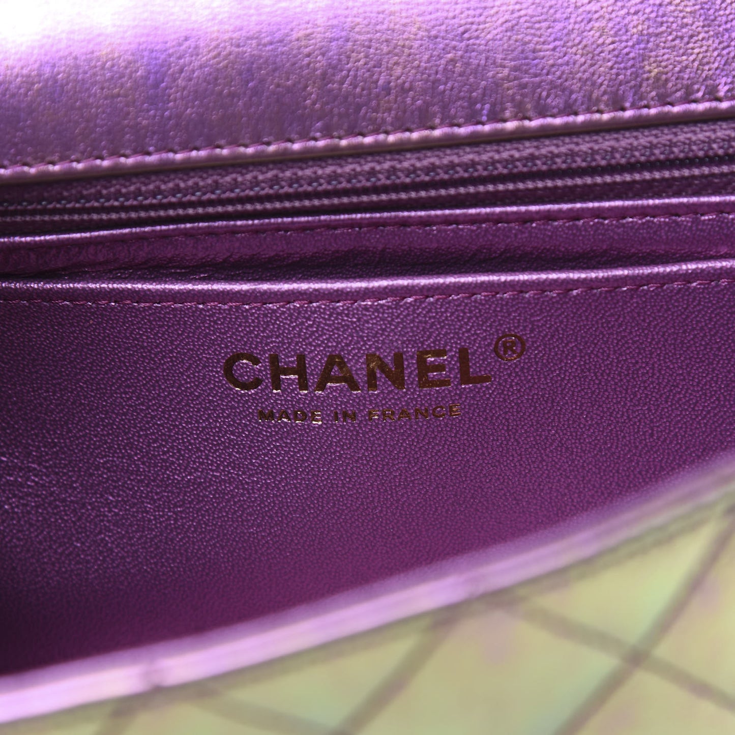 Iridescent Lambskin Quilted Mini Rectangular Flap Purple