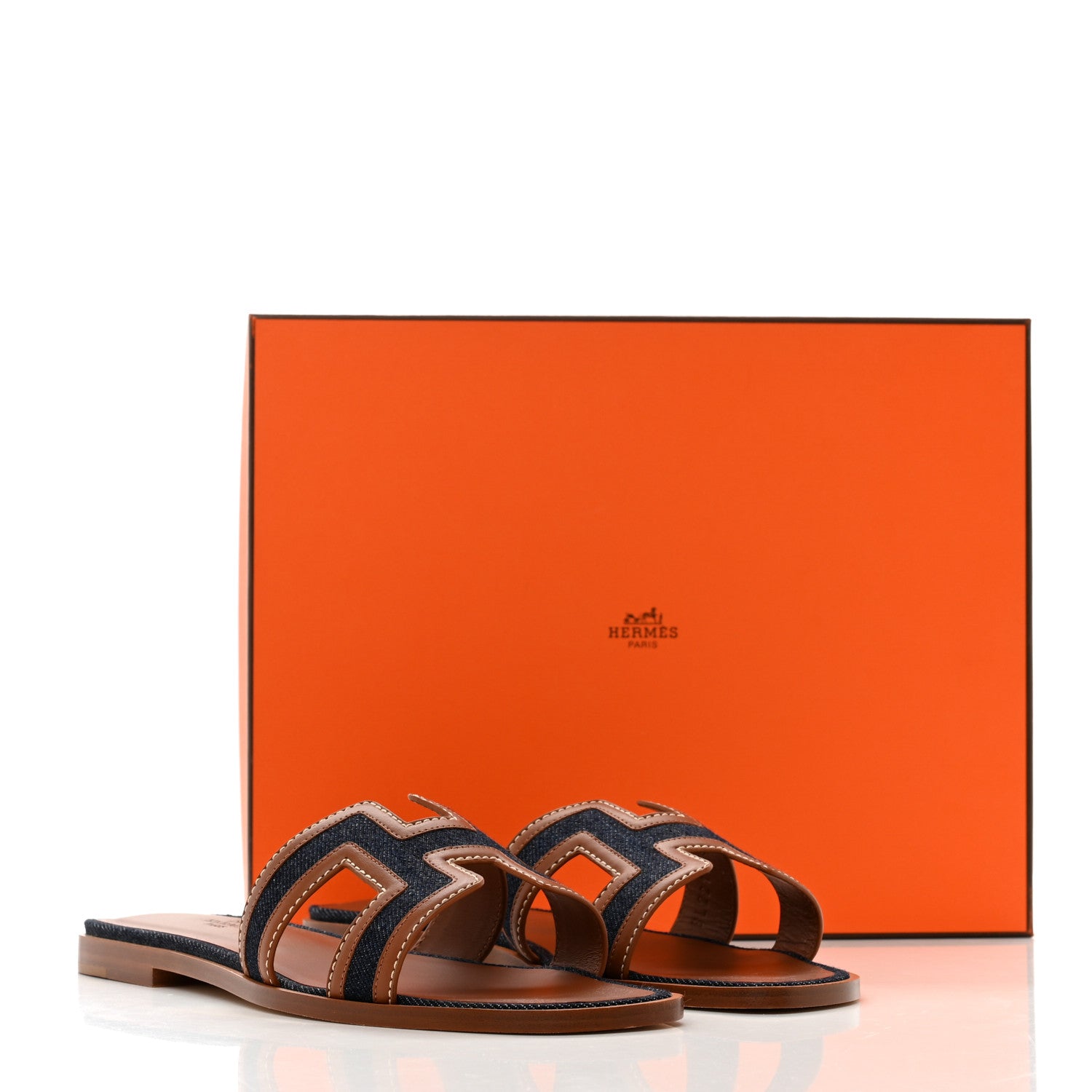 Hermes Calfskin Denim Oran Sandals 38 Bleu Brut Gold 9 of 9