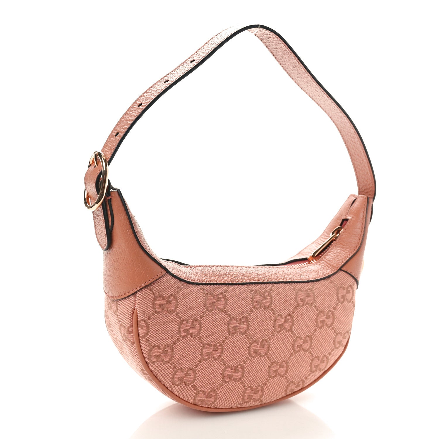 Gucci GG Supreme Monogram Textured Calfskin Web Mini Ophidia Half Moon Hobo Rose Pink 3 of 10