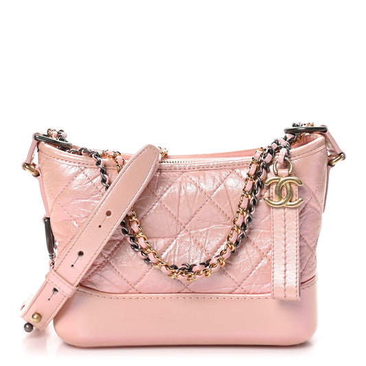 Iridescent Aged Calfskin Quilted Small Gabrielle Hobo Rose