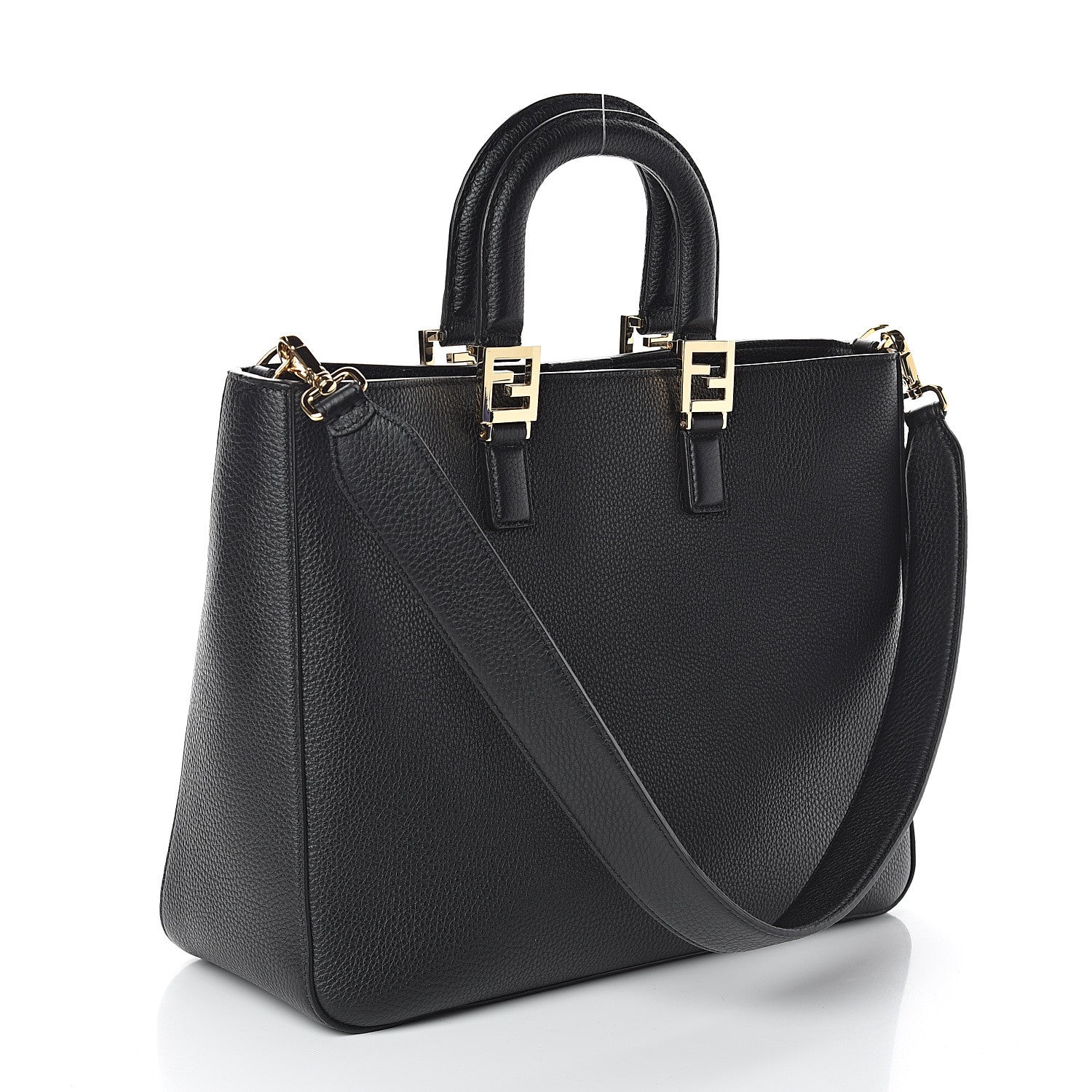 Fendi Cuoio Romano Selleria Medium FF Tote Black 2 of 7