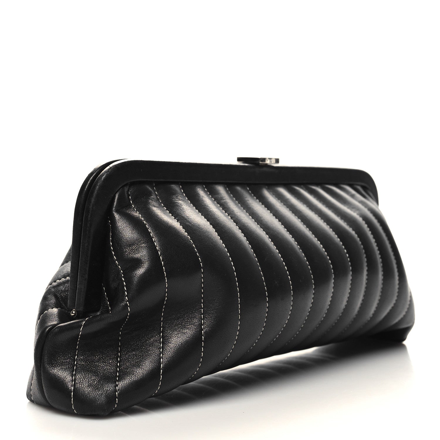Chanel Lambskin Vertical Quilted Mademoiselle Clutch Black 3 of 11