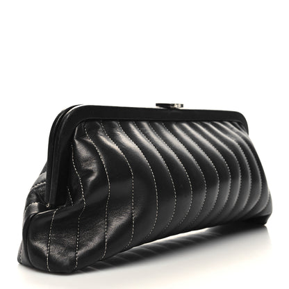Chanel Lambskin Vertical Quilted Mademoiselle Clutch Black 3 of 11