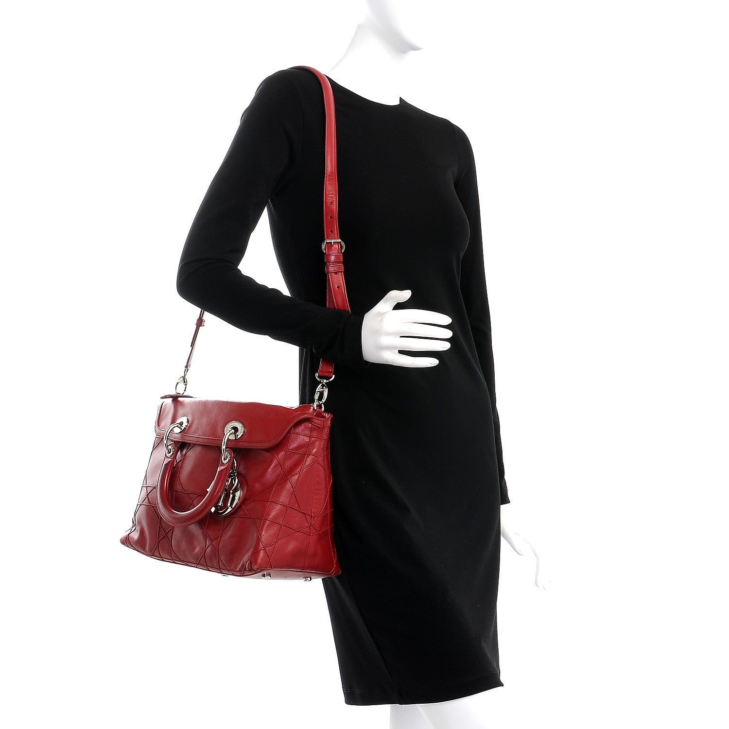 Christian Dior Lambskin Cannage Medium Granville Tote Red 2 of 12