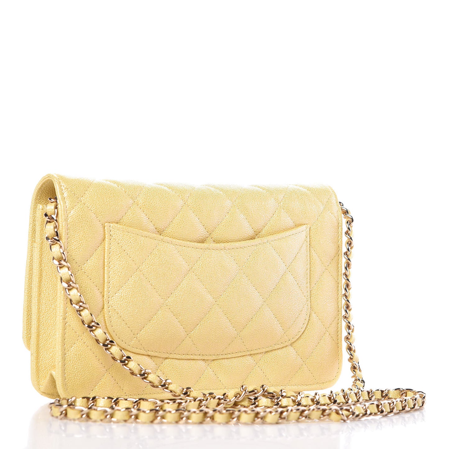Iridescent Caviar Quilted Wallet on Chain WOC Yellow