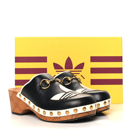 Gucci X ADIDAS Quebec Calfskin Quentin Goatskin Horsebit Trefoil Clog Mules 37 Black Off White 9 of 9