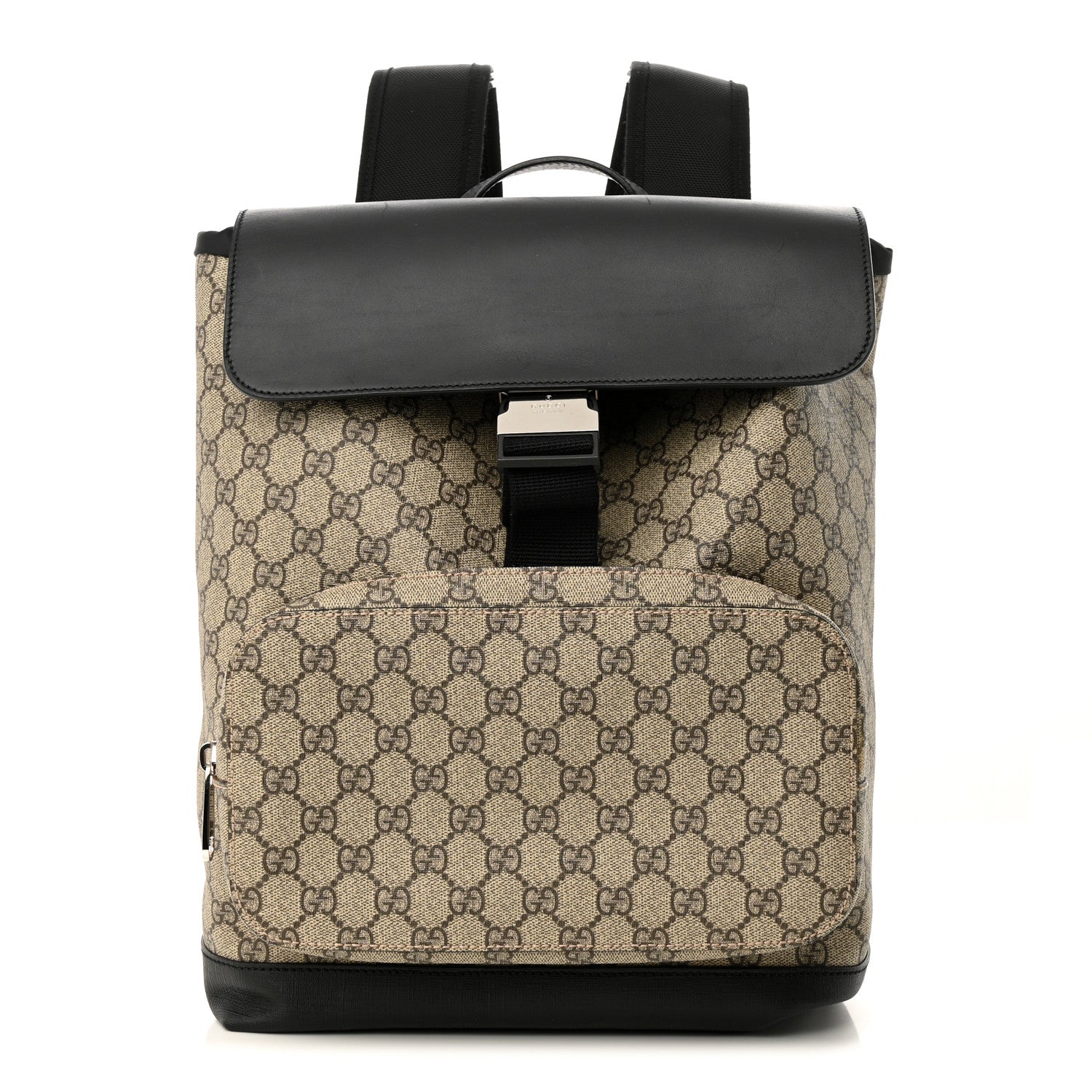 Gucci GG Supreme Monogram Single Buckle Backpack Beige Black 1 of 14