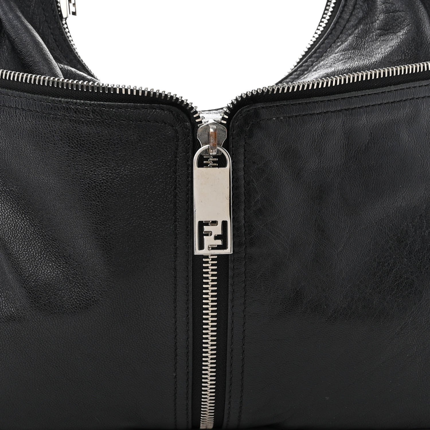 Fendi Sheepskin Zipper Hobo Black 9 of 12