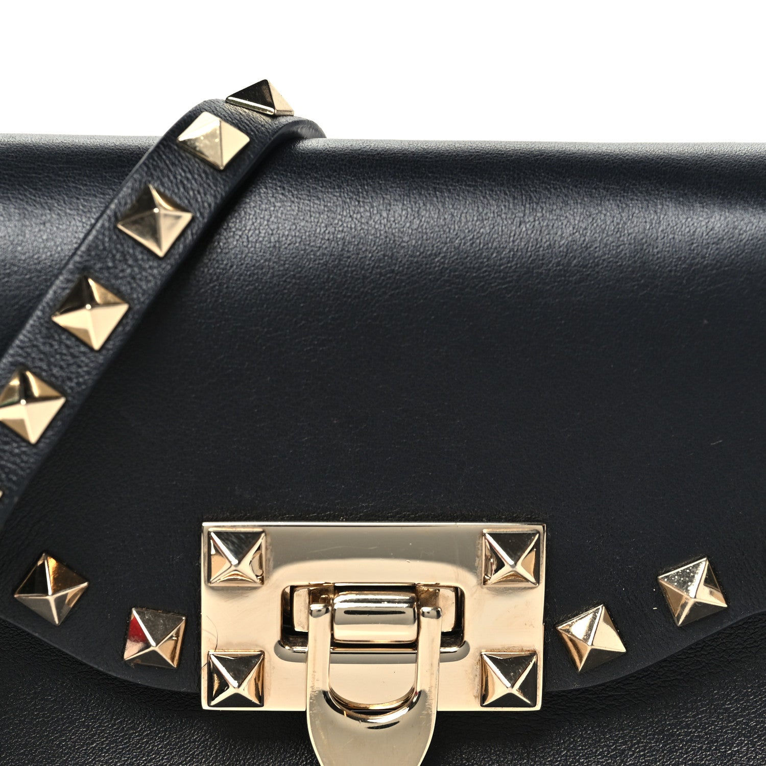 Valentino Garavani Pebbled Calfskin Rockstud Flip Lock Crossbody Bag Black 6 of 8