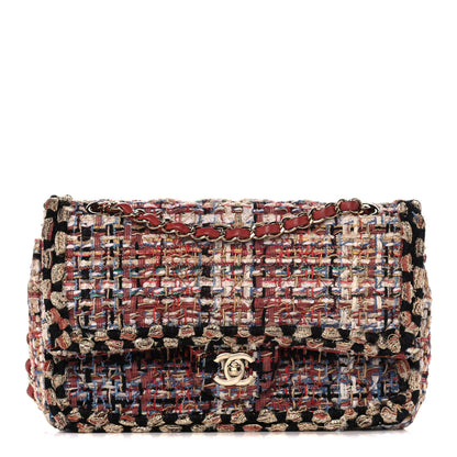 Chanel Tweed Quilted Medium Double Flap Black Gold Multicolor 1 of 16