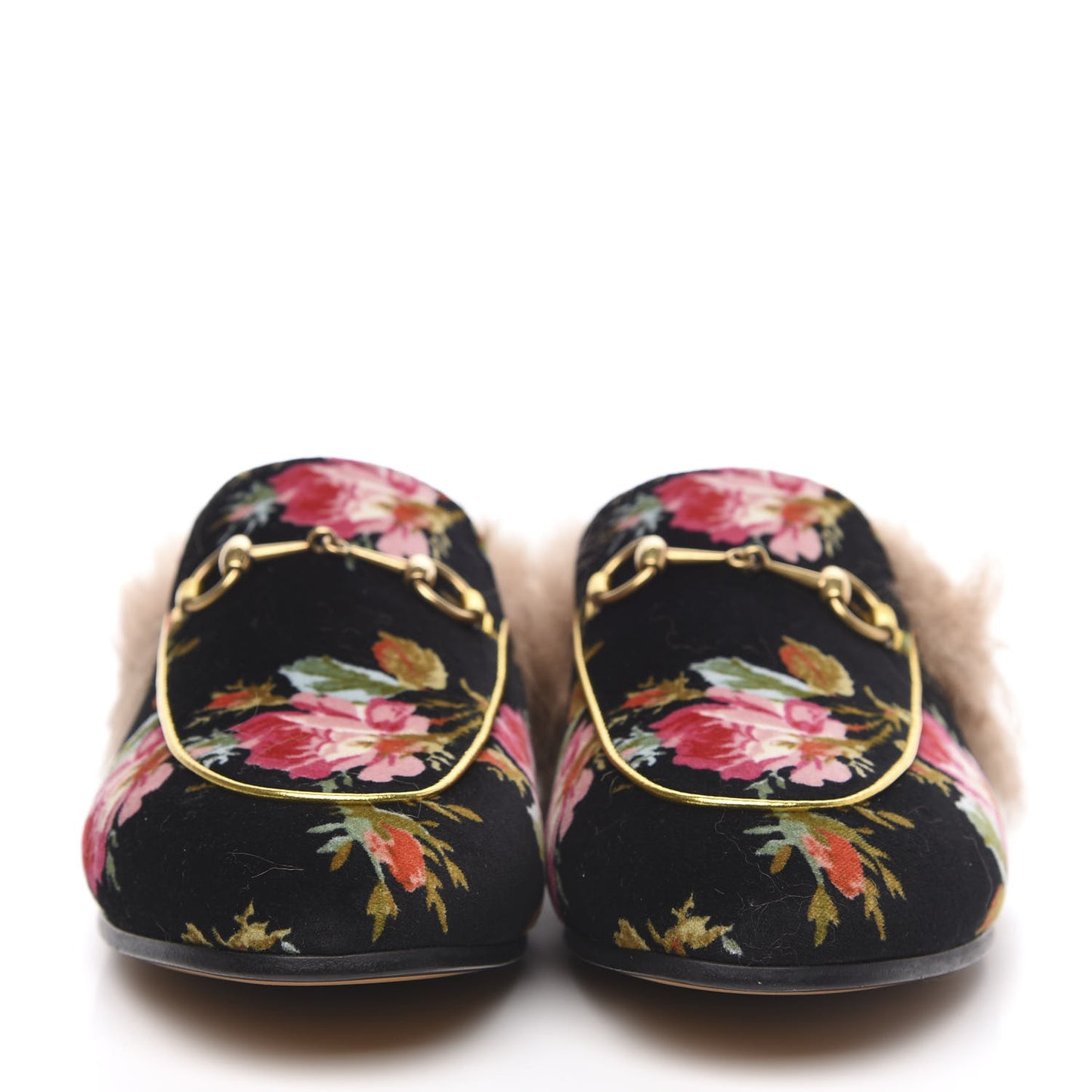 Velvet Fur Floral Womens Princetown Slippers 39 Black