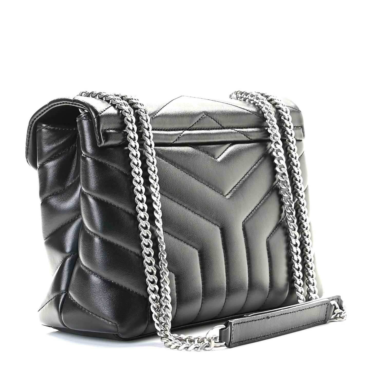 Calfskin Y Quilted Monogram Small Loulou Chain Satchel Black