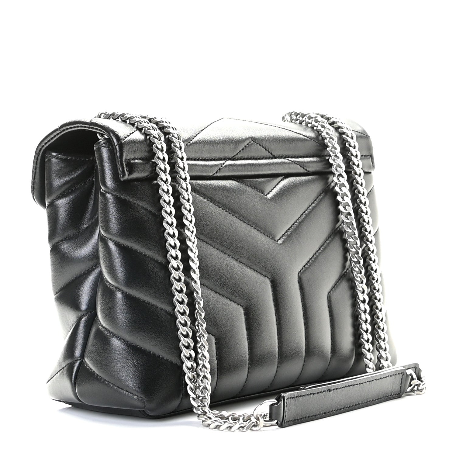 Saint Laurent Calfskin Y Quilted Monogram Small Loulou Chain Satchel Black 3 of 10