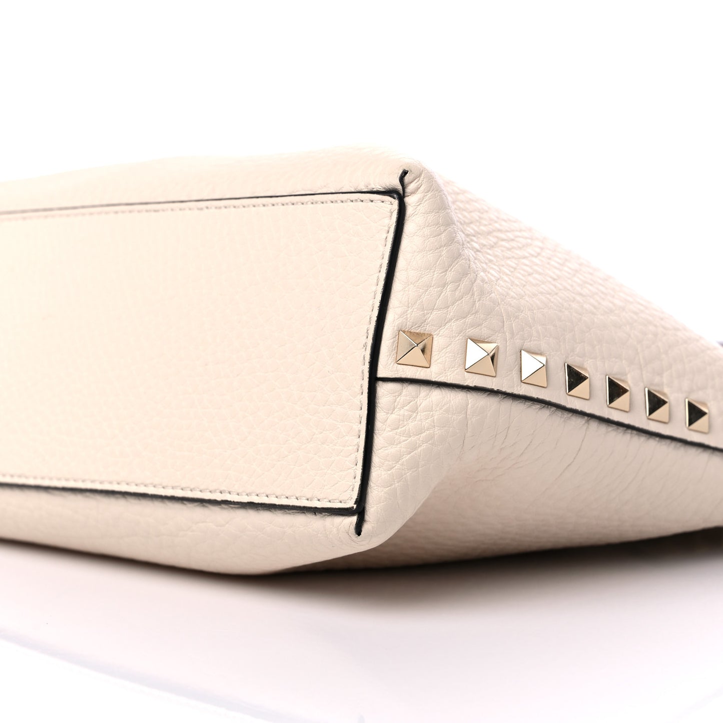 Grained Calfskin Small Rockstud Flip Lock Tote Light Ivory Rubino