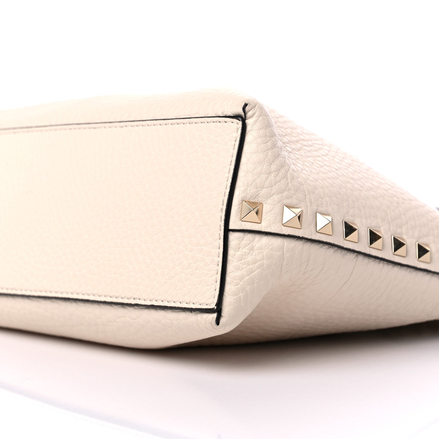 Valentino Garavani Grained Calfskin Small Rockstud Flip Lock Tote Light Ivory Rubino 8 of 9