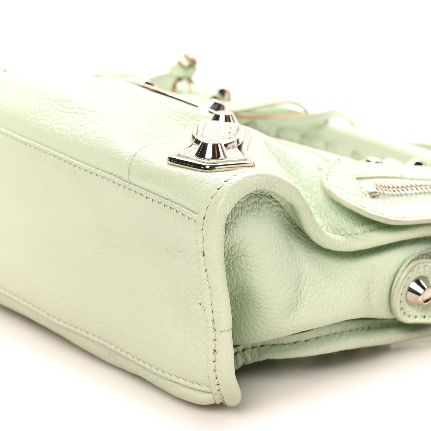 Chevre Silver Metallic Edge Hardware Mini City Vert Anis