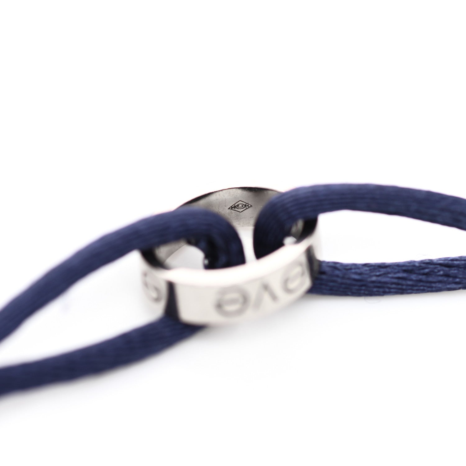 Cartier 18K White Gold Charity LOVE Adjustable Cord Bracelet Navy Blue 5 of 5