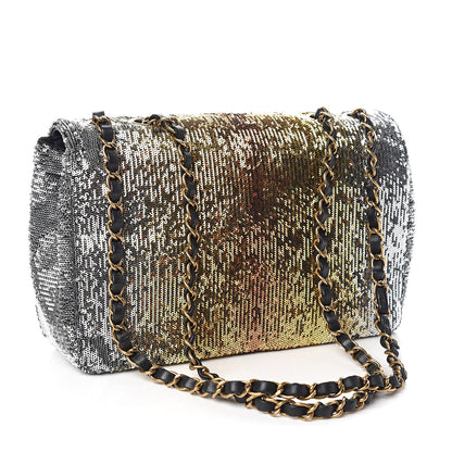 Chanel Sequin Medium Single Flap Silver Gold 3 of 10