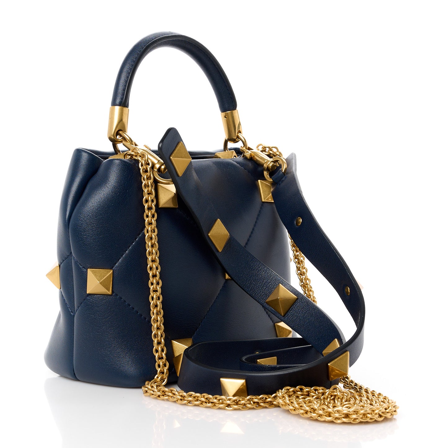 VALENTINO GARAVANI Nappa Small Roman Stud The Handle Bag Navy
