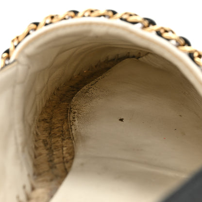 Chanel Lambskin Grosgrain Quilted CC Chain Espadrilles 37 White Black 12 of 17