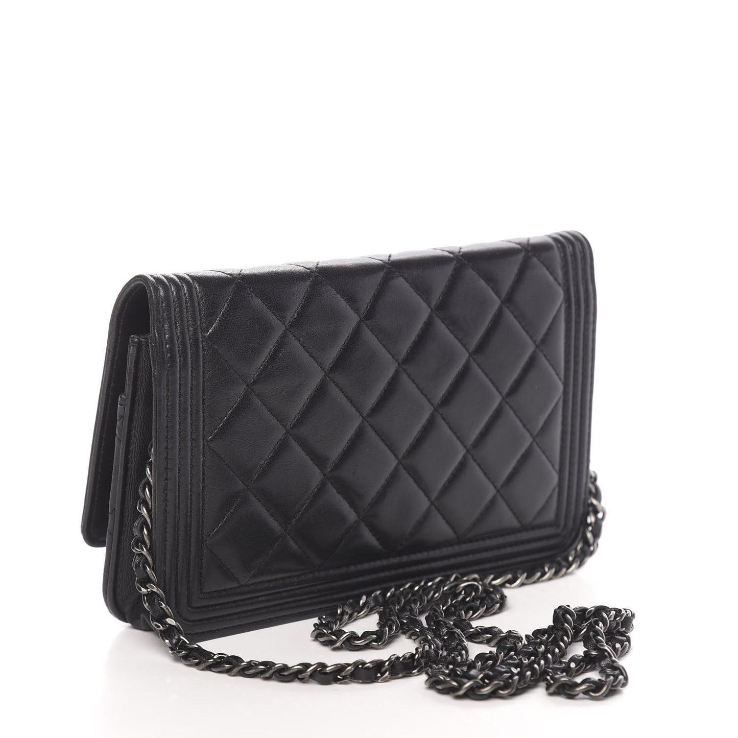 Lambskin Quilted Boy Wallet On Chain WOC Black