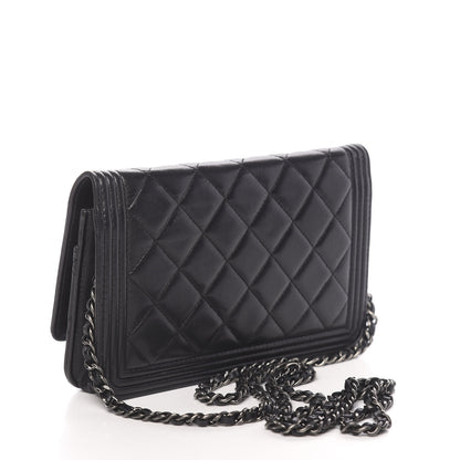 Chanel Lambskin Quilted Boy Wallet On Chain WOC Black 3 of 13