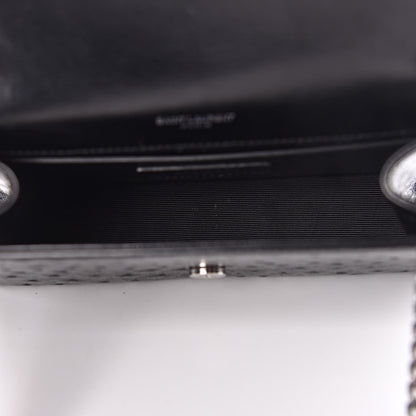 Saint Laurent Ostrich Calfskin Embossed Small Monogram Kate Satchel Black 7 of 14