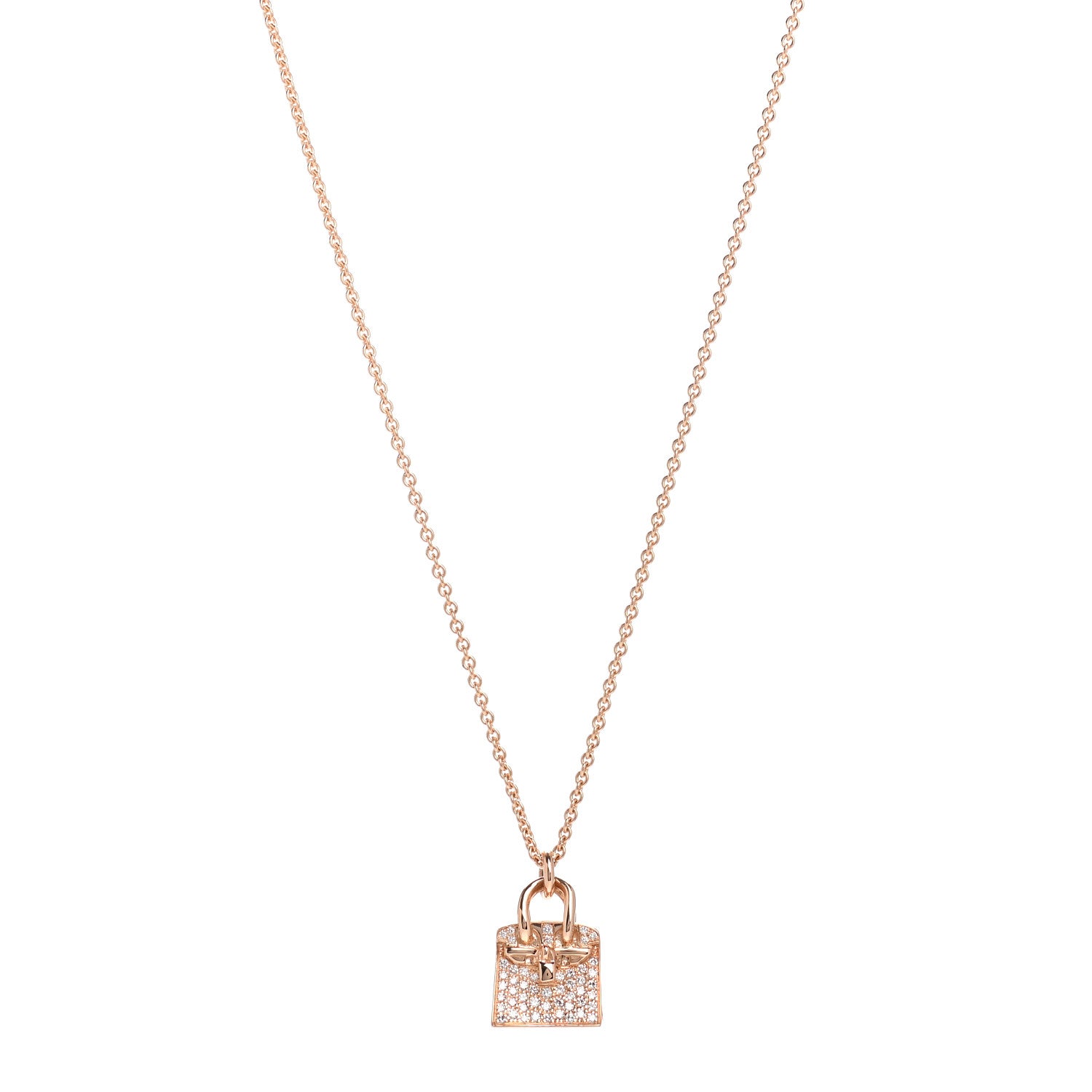 Hermes 18K Rose Gold Diamond Birkin Amulette Pendant Necklace 1 of 6