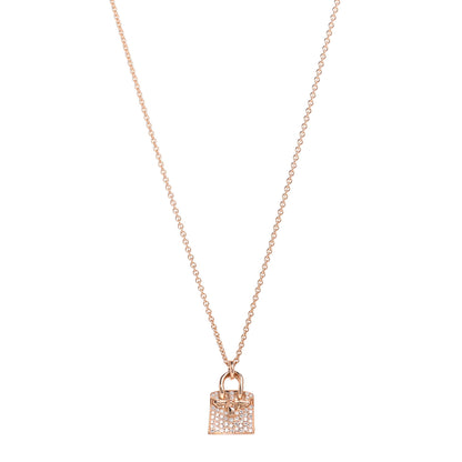 Hermes 18K Rose Gold Diamond Birkin Amulette Pendant Necklace 1 of 6
