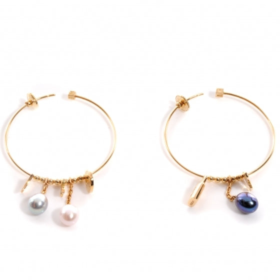 18k Yellow Gold Pearl Monogram Hoop Earrings