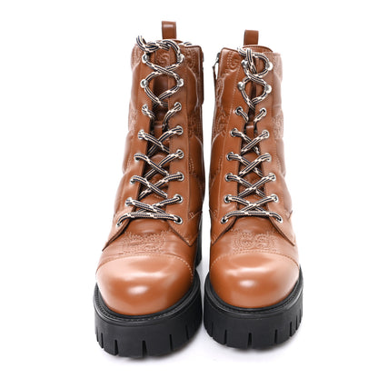 Gucci Cordovan Lux Nappa GG Matelasse Lace Up 60mm Combat Boots 37.5 Dark Hazel Brown 3 of 9