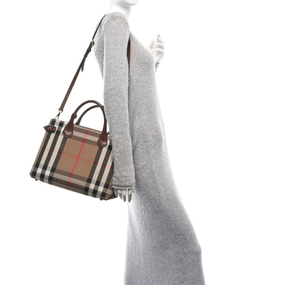 Burberry Derby Calfskin House Check Medium Banner Tote Brown 2 of 9