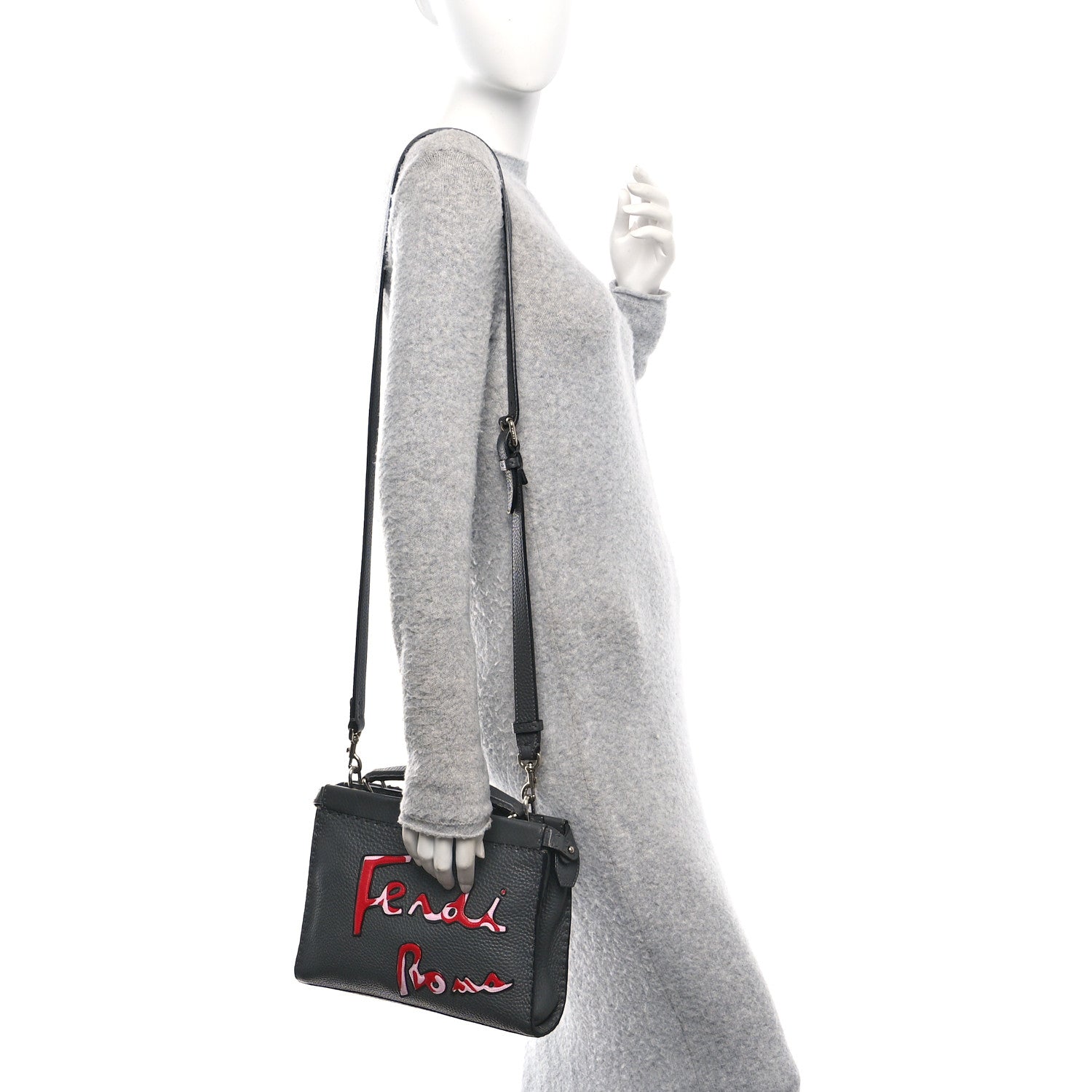 Fendi Cuoio Romano Selleria Mini Peekaboo Iconic Fit Satchel Asfalto Multicolor 2 of 13