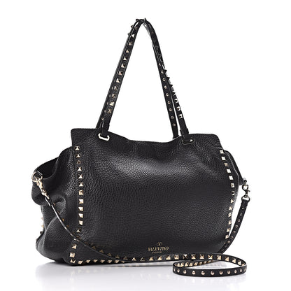 Valentino Garavani Pebbled Calfskin Medium Rockstud Tote Black 4 of 23
