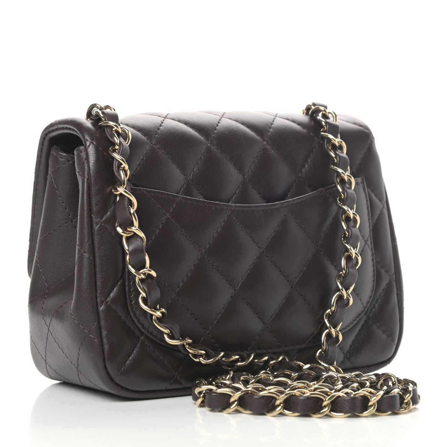 Lambskin Quilted Mini Square Flap Dark Brown