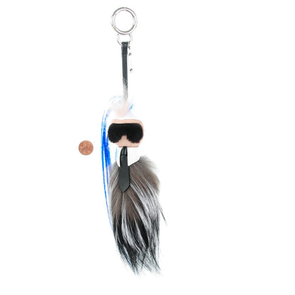 Fendi Mink Fox Goat Fur Mini Karlito Bag Charm Blue 2 of 5