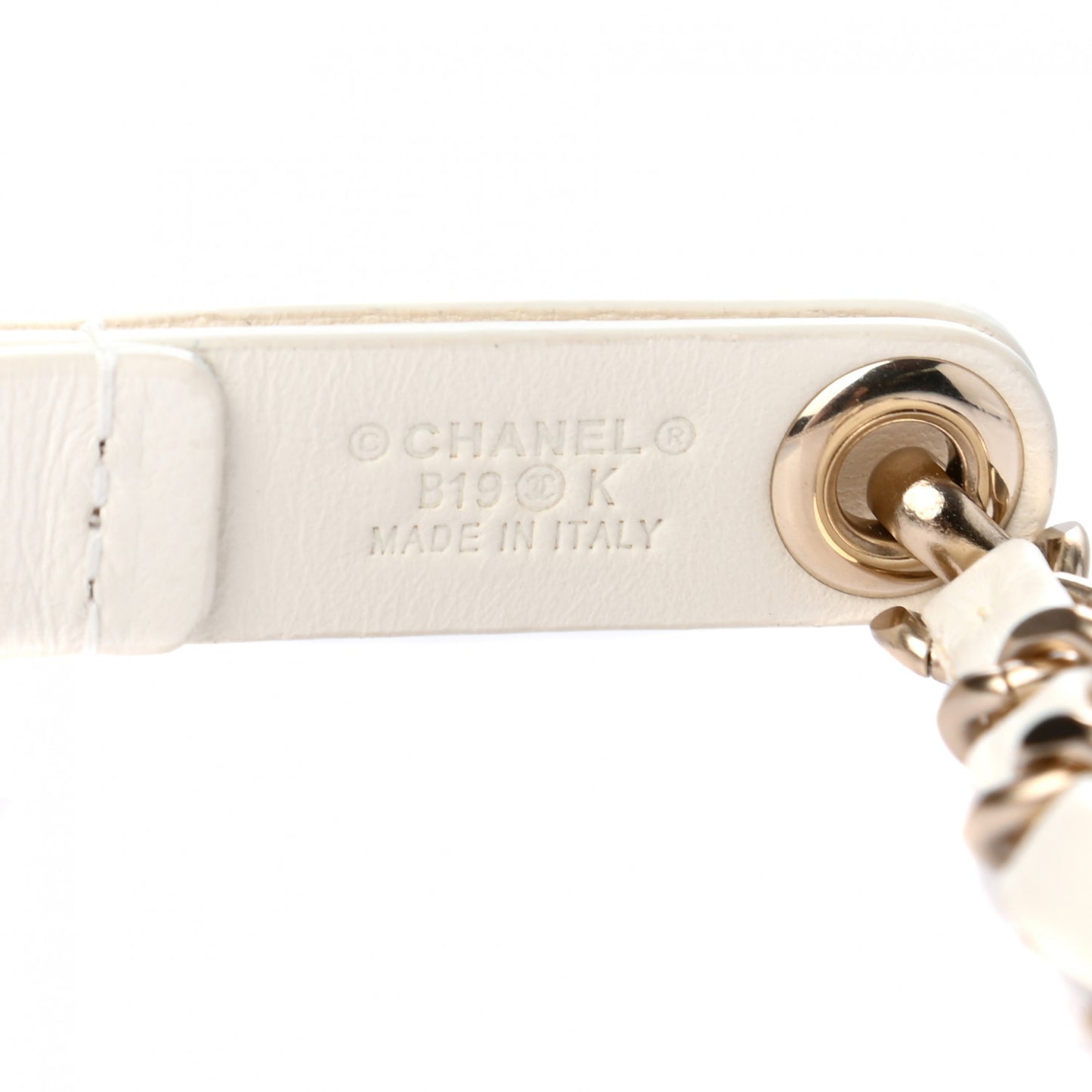 Lambskin CC Pearl Chain Belt 75 White