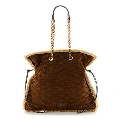 Saint Laurent Suede Shearling Quilted Le Pochon Natural Tan 1 of 9