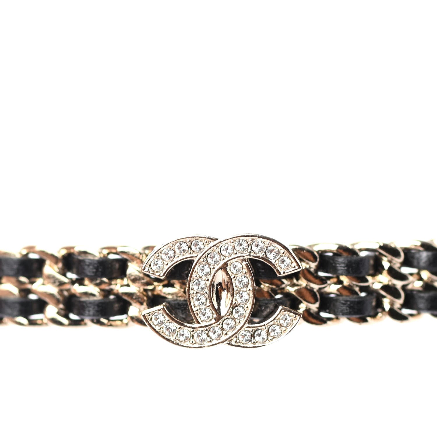 Chanel Metal Lambskin Crystal CC Choker Necklace Black Gold 3 of 4