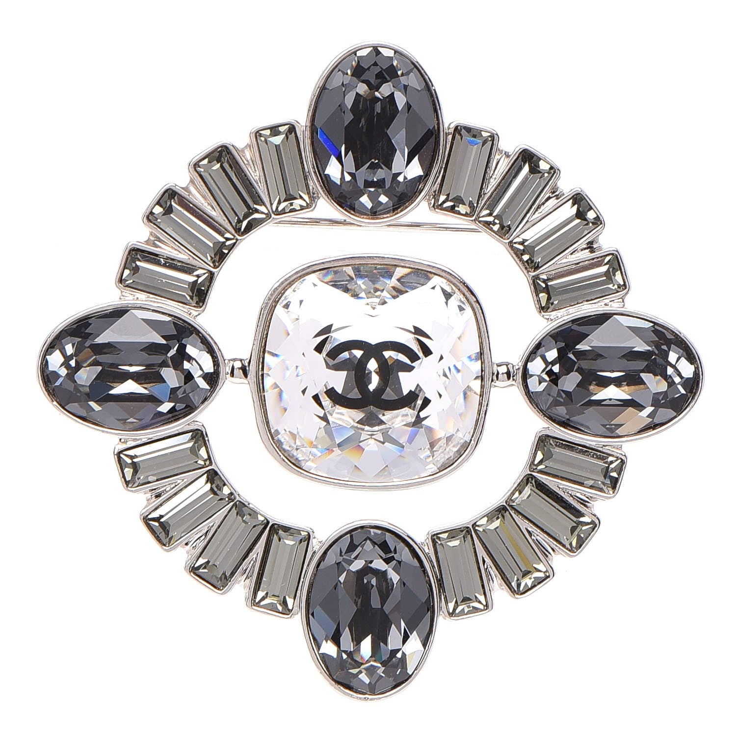 Chanel Baguette Crystal CC Brooch Silver 1 of 5