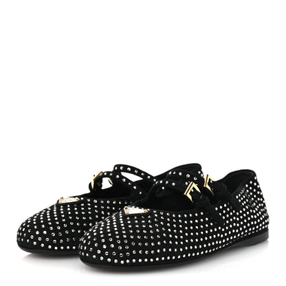 Prada Suede Crystal Studded Ballerina Flats 37 Black 4 of 12