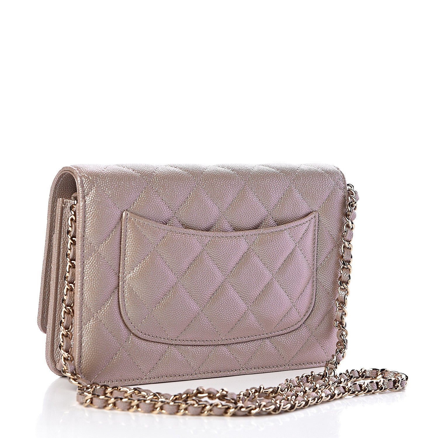 Chanel Iridescent Caviar Quilted Wallet On Chain WOC Beige 3 of 11